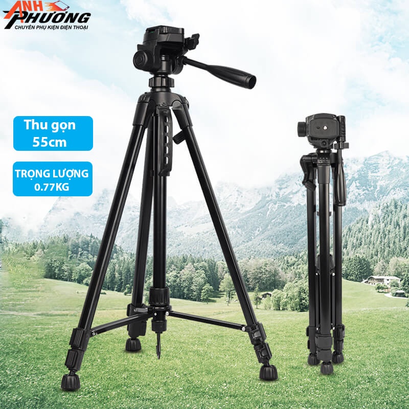 Gậy Chụp Ảnh 3 Chân Tripod 3366 Cho Điện Thoại, Máy Ảnh Cao 1m50, Sefie Tự Sướng Mọi Góc Cạnh