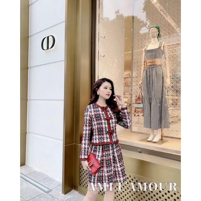 Thanh lý set áo váy dạ tweed Ami Lamour size M