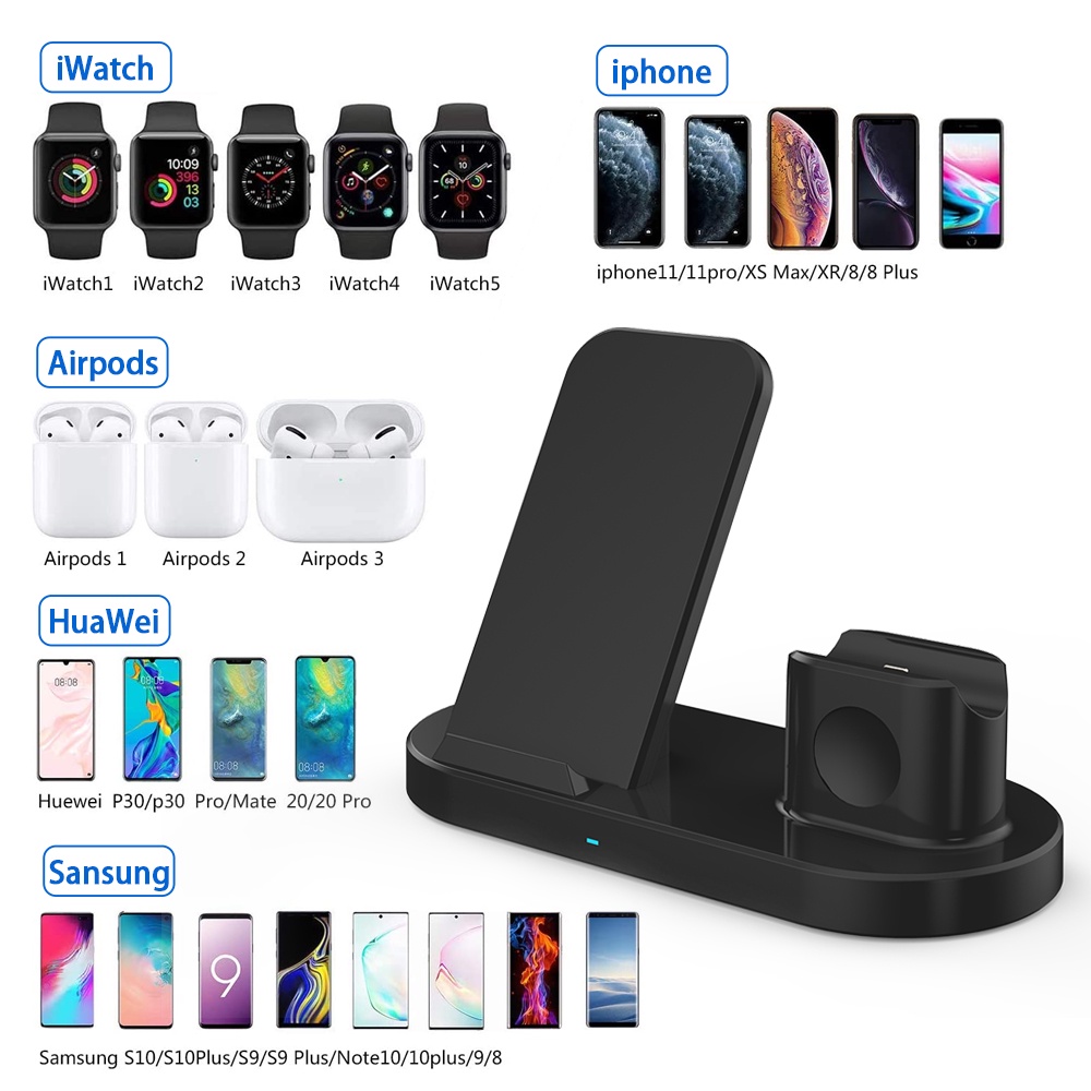 Đế Sạc Nhanh Không Dây 3 Trong 1 Cho iPhone 13 12 11 Pro Max Airpods Pro iwatch Samsung S21 S20 Ultra Huawei