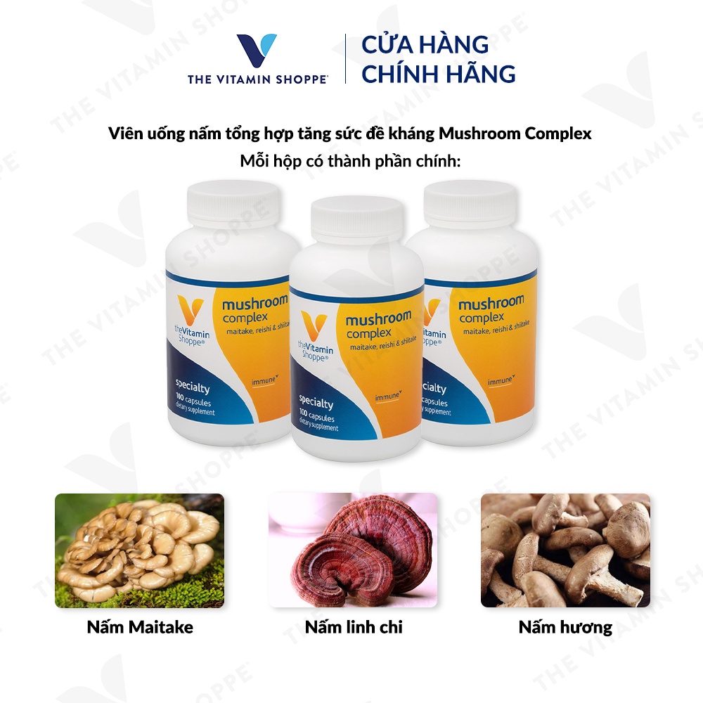 Viên uống nấm tổng hợp tăng sức đề kháng THE VITAMIN SHOPPE Mushroom Complex 100 viên