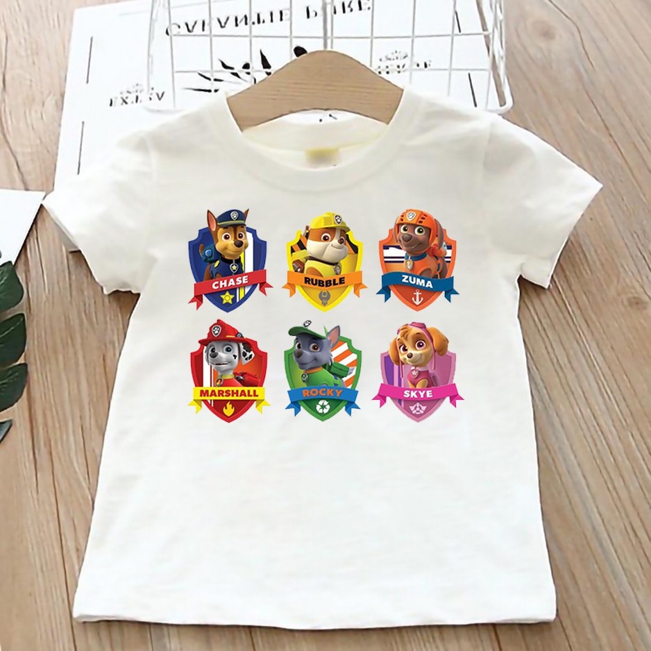 Áo thun cho bé trai bé gái vải cotton form rộng màu trắng Hạ Băng Designs - Paw Patrol