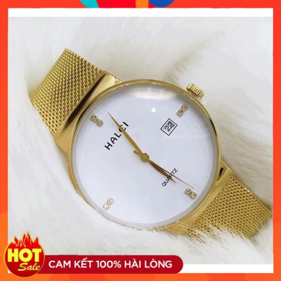 Đồng Hồ Nam Halei Chống Nước Mặt Trắng Dây Vàng