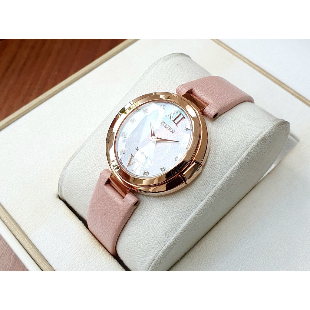Đồng hồ nữ chính hãng Citizen Eco-Drive Capella Diamond Accent Leather EX1513-18D - Máy pin - Kính cứng