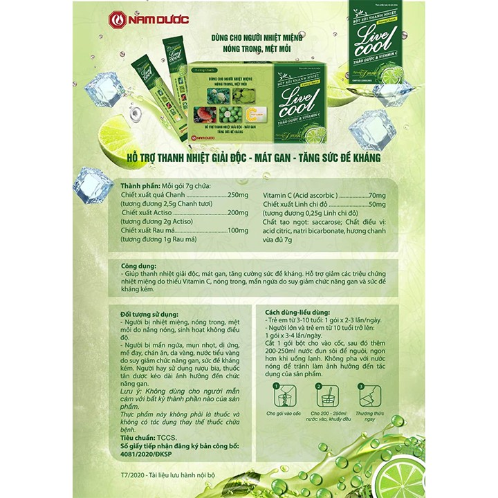 Bột Sủi Thanh Nhiệt Hương Chanh Live Cool (Hộp 10 gói) - Làm Từ Các Loại Thảo Dược & Vitamin C - Victory Pharmacy