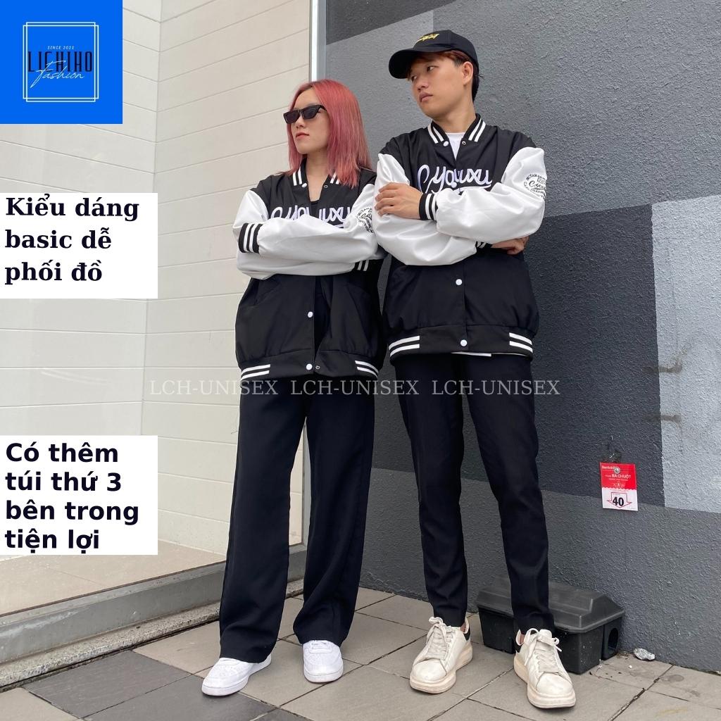 Áo khoác bomber unisex form rộng CYOUUXU Varsity jacket bóng chày nam nữ vải dù 2 lớp LCH