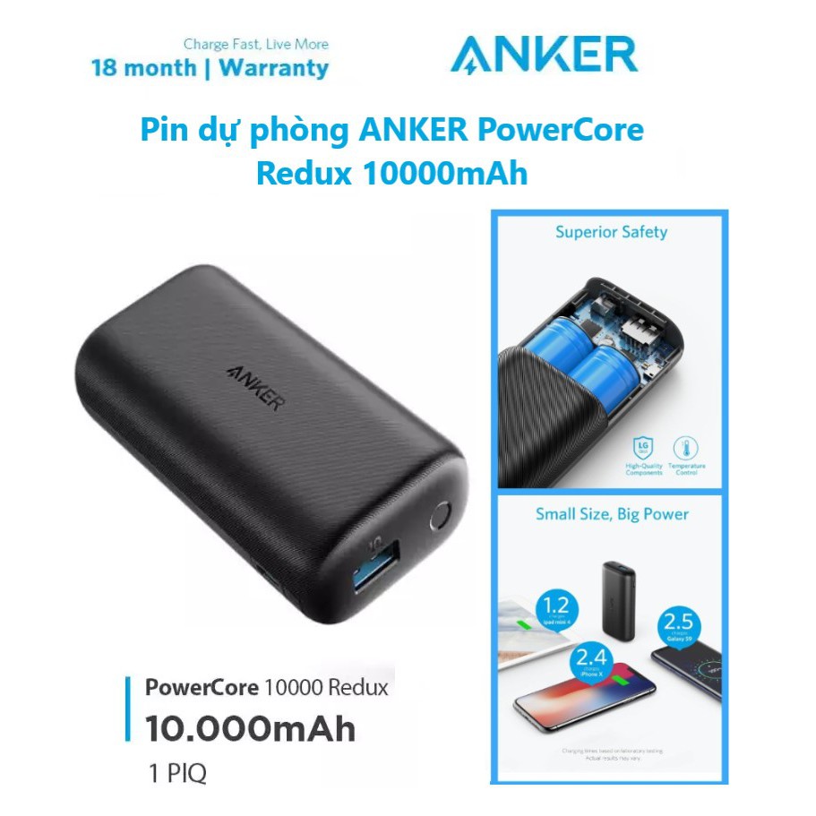 Pin dự phòng ANKER PowerCore Redux 10000mAh - A1234 - Bảo hành 18 tháng