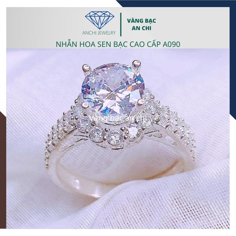 Nhẫn nữ mặt hoa sen đá , chuẩn bạc ý 925 cao cấp bóng đẹp - Anchi Jewelry