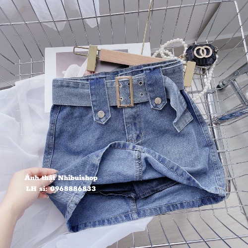 Chân váy jean kèm đai to Lưng Cao, có quần trong CEN FASHION