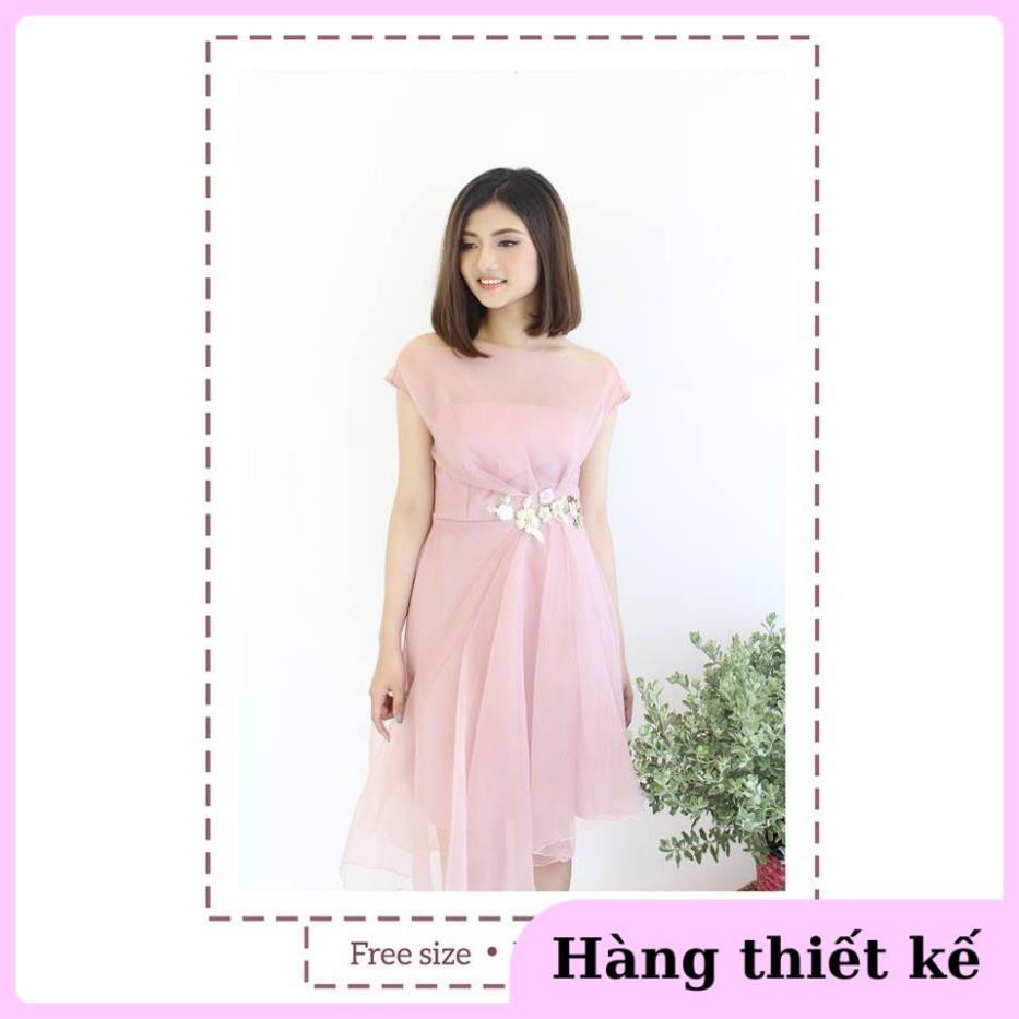 ( Hàng cao cấp ) Đầm Dự Tiệc Lưới Xốp Lệch Vai Form Xòe Nhẹ Cài Hoa Eo Có Sẵn Mút Ngực Cực Xinh | BigBuy360 - bigbuy360.vn