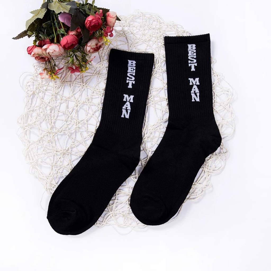 Vớ Cotton Mềm Mại Thoáng Khí In Chữ Groom Màu Đen Cổ Điển Cho Nam