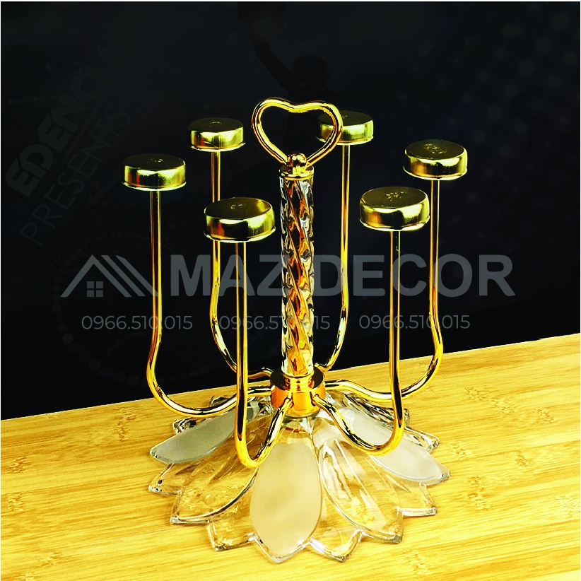 SALE NGHỈ TẾT Giá khay kệ úp cốc ly đẹp mạ vàng trái tim khay thủy tinh pha lê dày dặn decor phòng sang trọng cao cấp