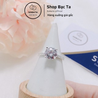 Nhẫn bạc nữ đính đá hình kim cương viền xung quanh  - SNN01- Sobata