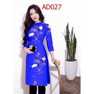 ⚡️ có big size 5XL ⚡️ AD027 Áo Dài Cách Tân in 3D nền xanh họa tiết cánh đồng hạt