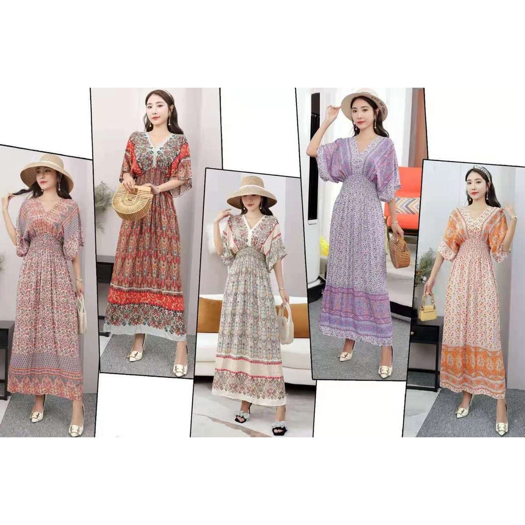 Đầm Cotton Lụa Hoa Tay Ngắn Cổ Chữ v Thời Trang Dành Cho Nữ