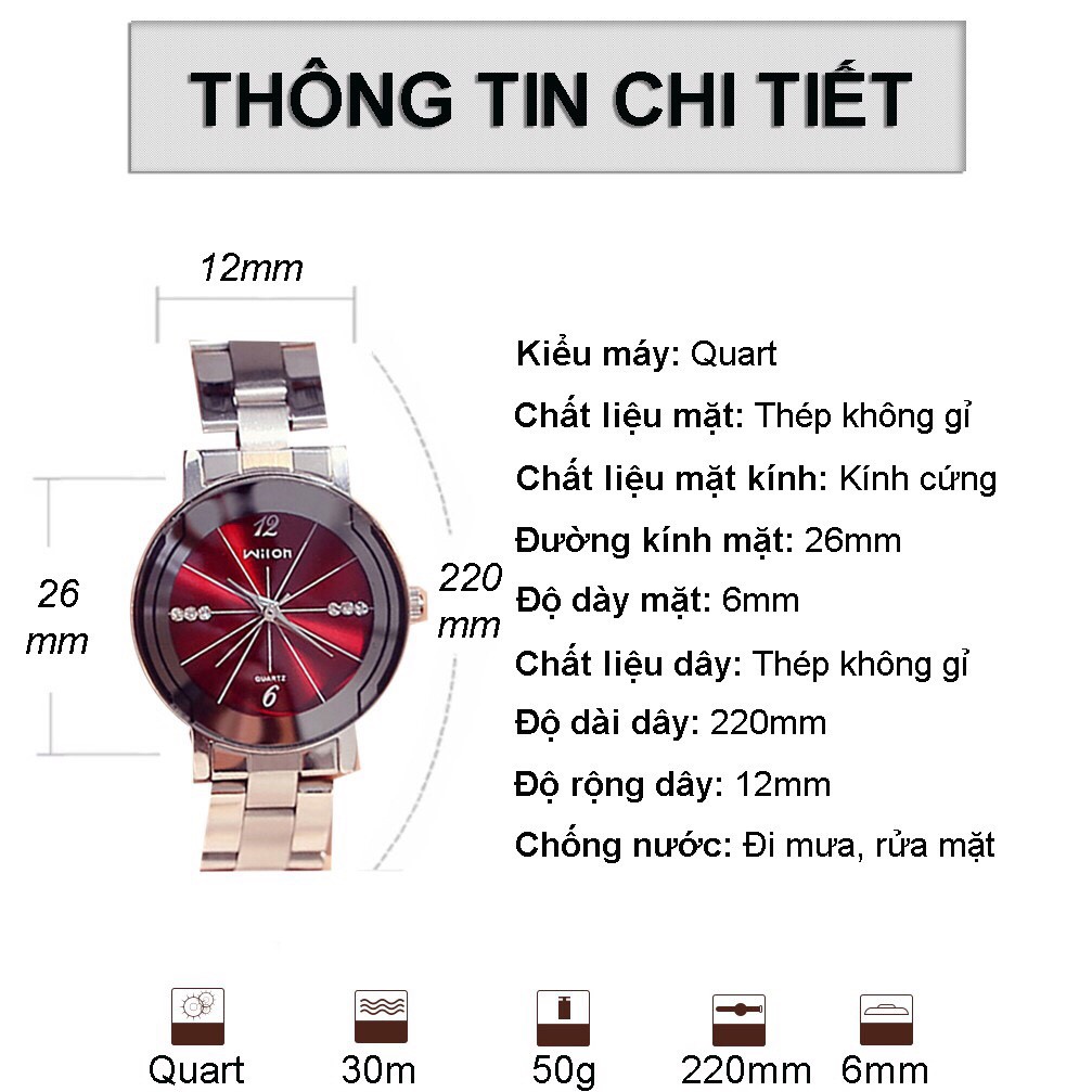 Đồng hồ nữ Wilon ms226 dây kim loại size nhỏ 26mm