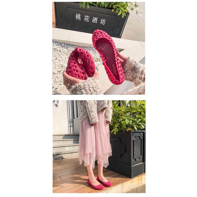 Giày Búp Bê Mũi Tròn Đế Bằng Phối Lỗ Lưới Thời Trang Mùa Hè Xinh Xắn Cho Nữ