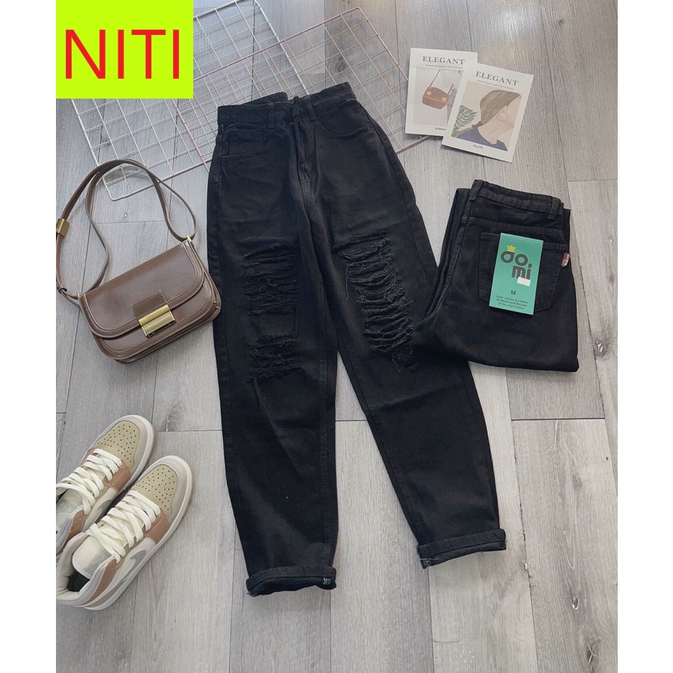 [ ÁNG NGỮ ] QUẦN BAGGY JEANS NỮ LƯNG CAO MÀU ĐEN RÁCH CÀO ĐÙI NHIỀU LAI CUỐN CAO CẤP NITI PHONG CÁCH, CÁ TÍNH TRÀN ĐẦY