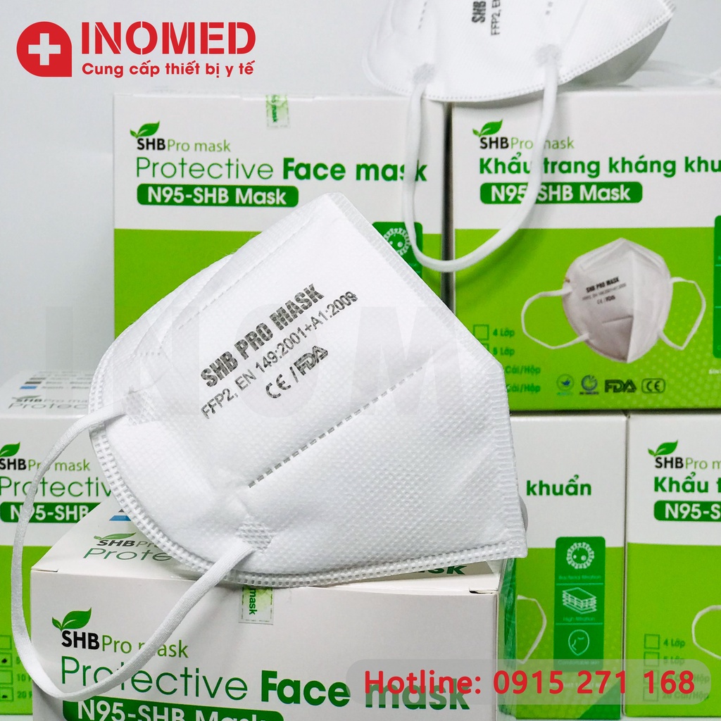 Combo 10 Hộp Khẩu Trang Y Tế 5 Lớp SHB Pro Mask N95 Kháng Khuẩn Chống Bụi Hộp 20 Chiếc