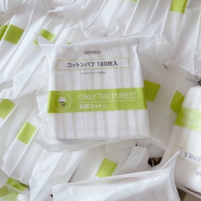 Túi 180 miếng bông tẩy trang Miniso [SIÊU SALE] 100% cotton có tấm lưới lót bông dày dặn và mềm mịn