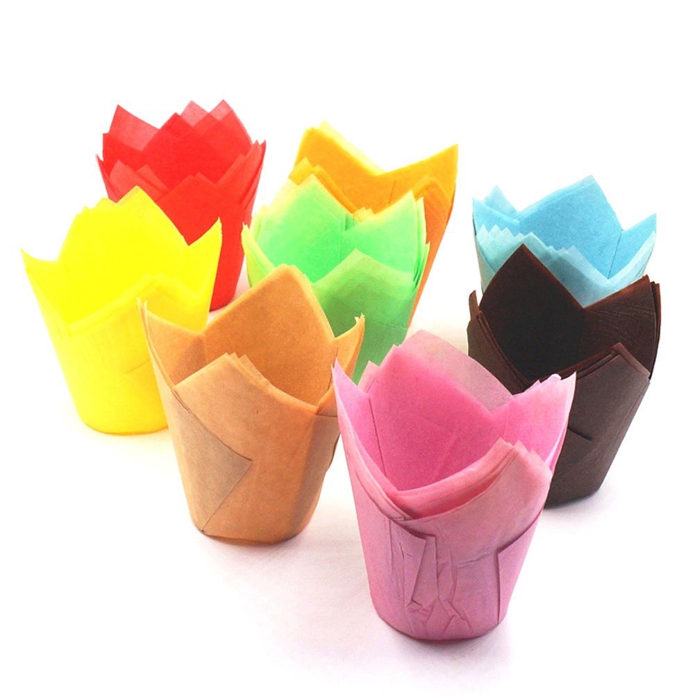 25Pcs Multi-Color Tulip Cake Muffin Chocolate Cupcake Bakeware Baking Cup Mold