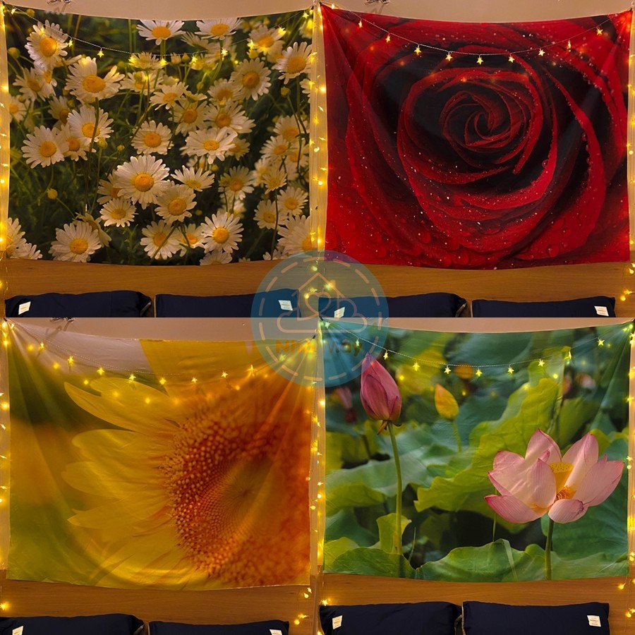 Kèm Đèn &amp; MócTranh vải Hoa treo tường NHÀ MÂYCúc hoạ mi, hồng nhung, hướng dương, hoa senHình thật, hàng đẹp, có sẵn