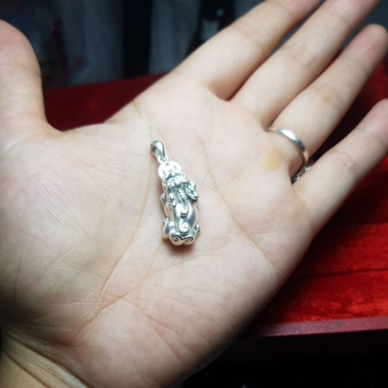 MẶT DÂY CHUYỀN NGHÊ/ TỲ HƯU BẠC TA MAY MẮN TÀI LỘC KT 10*25mm