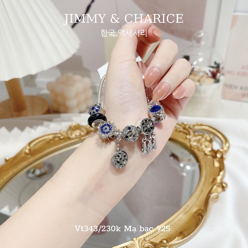 Vòng tay charm Jimmy & Charice màu xanh dương 18cm may mắn chất liệu bạc 925  không han rỉ bay màu khi tiếp xúc nước