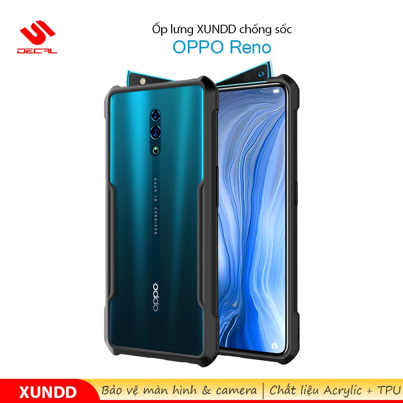 Ốp lưng XUNDD OPPO Reno, Mặt lưng trong suốt, Viền TPU, Chống sốc