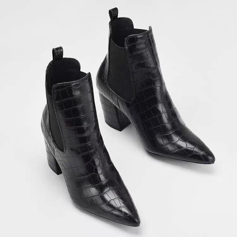 Boots mũi nhọn cổ chun da rắn