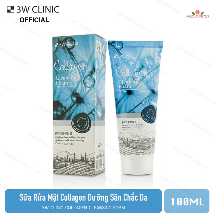 [Mã giảm giá] Bộ 2 Sữa rửa mặt bổ sung Collagen ngừa lão hóa 3W Clinic Collagen Foam Cleansing 100ml x2