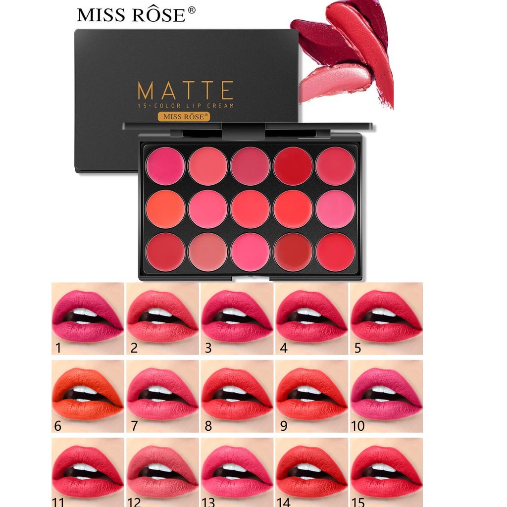 Bảng Son Lì Trang Điểm Miss Rose 15 Màu Chính Hãng, Mỹ Phẩm Makeup Chuyên Nghiệp, Lên Màu, Lâu Trôi, Dễ Sử Dụng