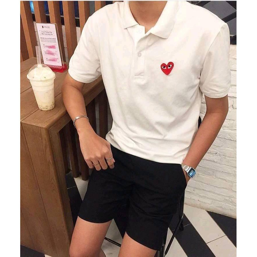Áo Polo TATO SHOP in hình trái tim - áo thun polo basic unisex thời trang nam nữ