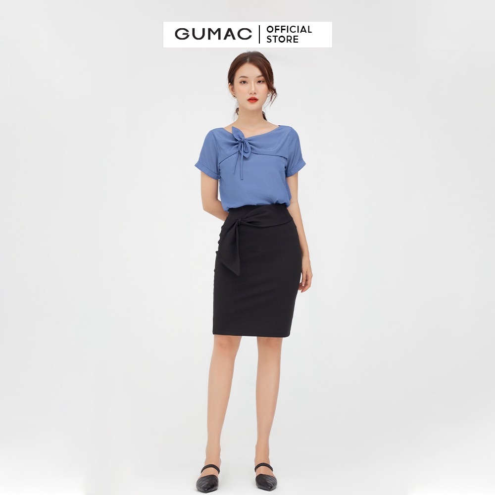 [Mã WABR2711 giảm 10% đơn 250K] Chân váy nữ phối nơ GUMAC dáng bút chì màu đen thanh lịch VB582 | BigBuy360 - bigbuy360.vn