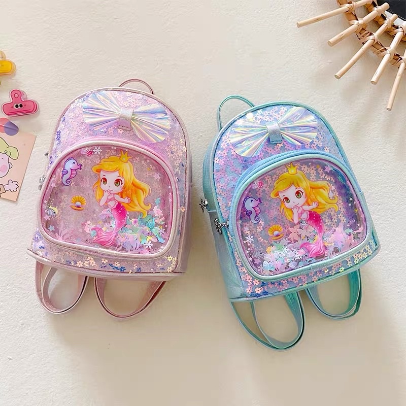 Ba Lô  Nàng Tiên  Cá  Mini Đính Kim Sa Lấp Lánh Thời Trang Cho Bé Gá Ko