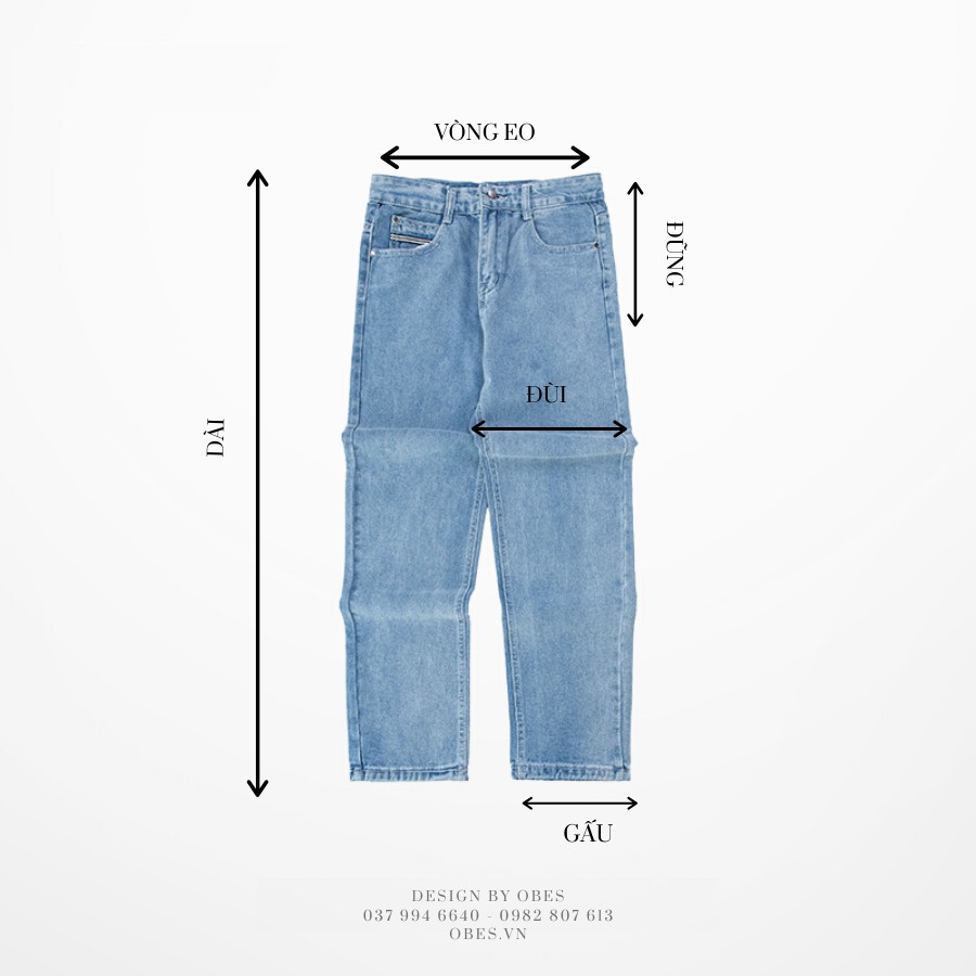 [OBES] Quần jeans xanh trơn baggy suông mã QT có 3 màu