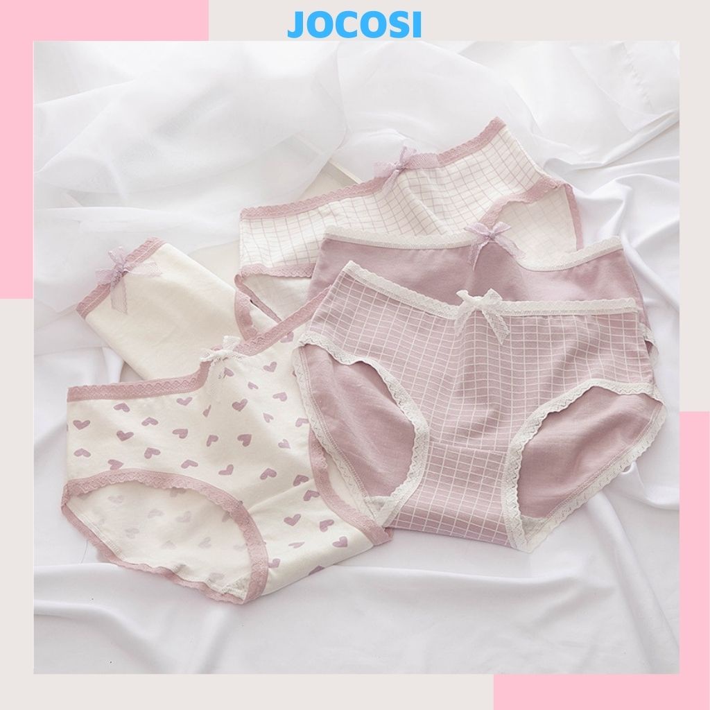 Quần lót nữ cotton ren viền kháng khuẩn khử mùi đính nơ gợi cảm dễ thương JOCOSI L110