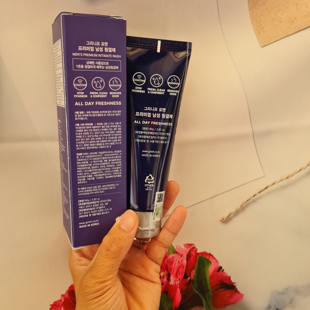 Dung dịch vệ sinh nam Grinif Men's Premium Intimate Wash 80ml cao cấp Hàn Quốc +Tặng BT Than Tre & Lược Tex