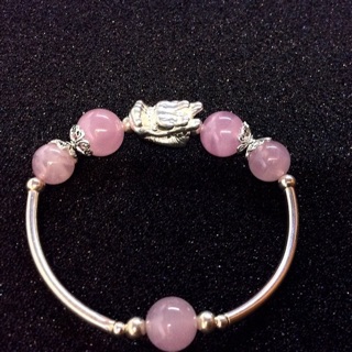 Vòng tay thạch anh hồng mix bạc