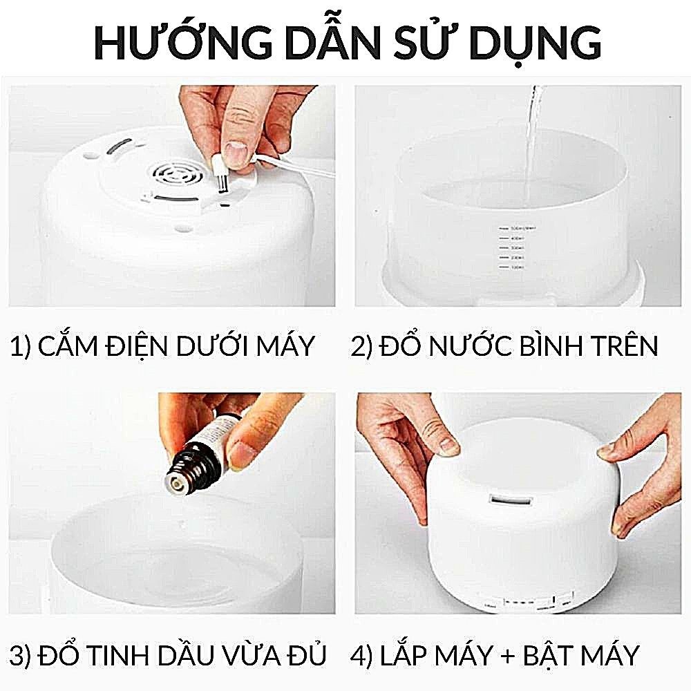 Máy xông tinh dầu phun sương tạo ẩm khuếch tán (Có điều khiển và Tinh dầu) hình Trụ cỡ từ 300-500ml mã 1701x