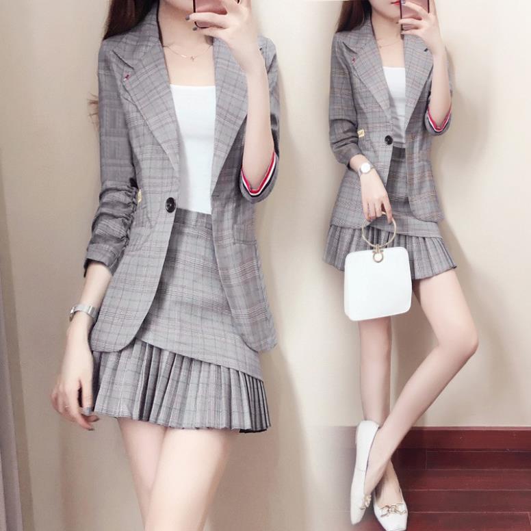 SET BỘ CÔNG SỞ ÁO KHOÁC VEST CARO CHÂN VÁY PHỐI DẬP LY CÁCH ĐIỆU CÓ SIZE LỚN XXXL J2K