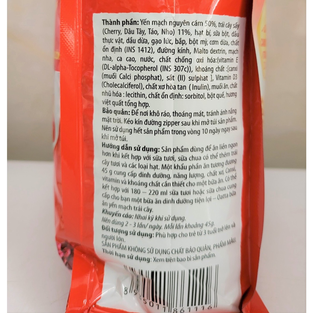 [GÓI LỚN 800g – MÀU ĐỎ] NGŨ CỐC YẾN MẠCH TRÁI CÂY [VN] OATTA Oats &amp; Fruits Cereals (halal)