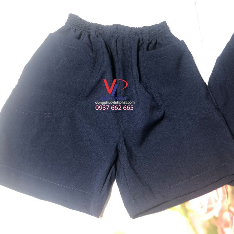 Quần đùi bé trai, short màu xanh đi học, đồng phục học sinh tiểu học, lưng chun, size từ 20kg đến 75kg - Hình thật