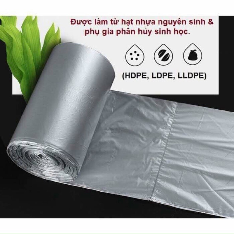 Cuộn 110 Túi Rác Sinh Học Tự Phân Hủy Màu Bạc Siêu Dai, cuộn rác tự hủy, set 110 cuộn rác tự hủy