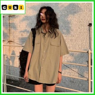 Sơ mi trắng nữ tay ngắn Form rộng Áo sơ mi nữ trắng ngắn tay GURI thời trang hot teen Hàn Quốc