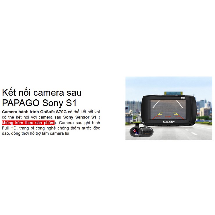 Papago S1 - Camera lùi tích hợp cho bộ Camera hành trình Papago S70G - 790 - 51G của Vietmap | BigBuy360 - bigbuy360.vn