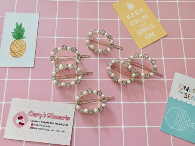 Kẹp tóc đính đá + hạt trai nhân tạo siêu cute mẫu mới
