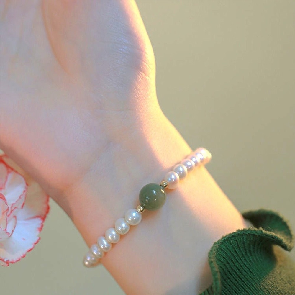 Vòng Tay Mạ Bạc 925 Đính Ngọc Trai Nhân Tạo Phong Cách Retro Thời Trang Cho Nữ