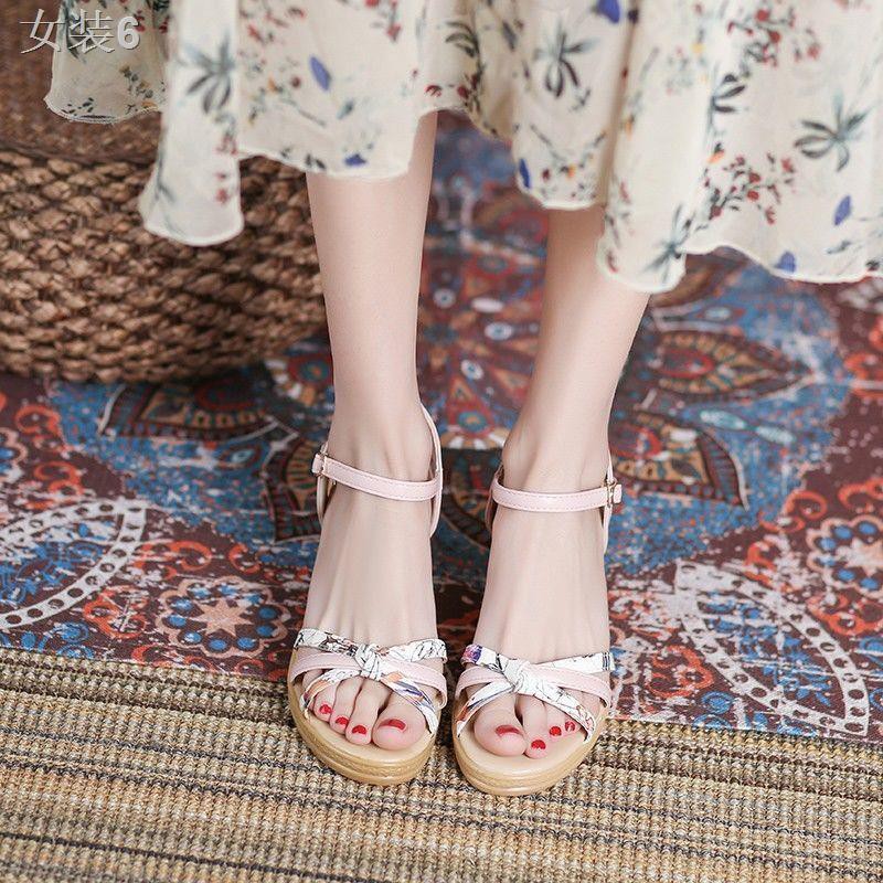 ☂2021 Dép nêm mùa hè Thời trang Hàn Quốc Giải trí thoải mái Một từ Delta Bổ sung Giày Mẹ Nữ