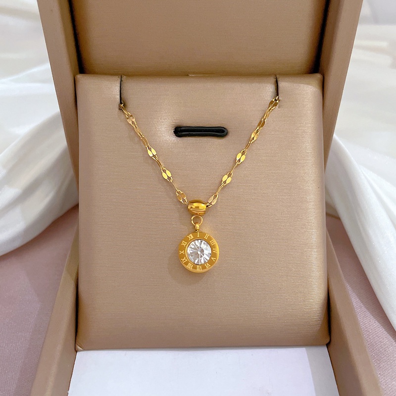 Dây chuyền titan nữ không gỉ mạ vàng 18k mặt khắc số la mã thời trang thanh lịch mẫu mới nhất