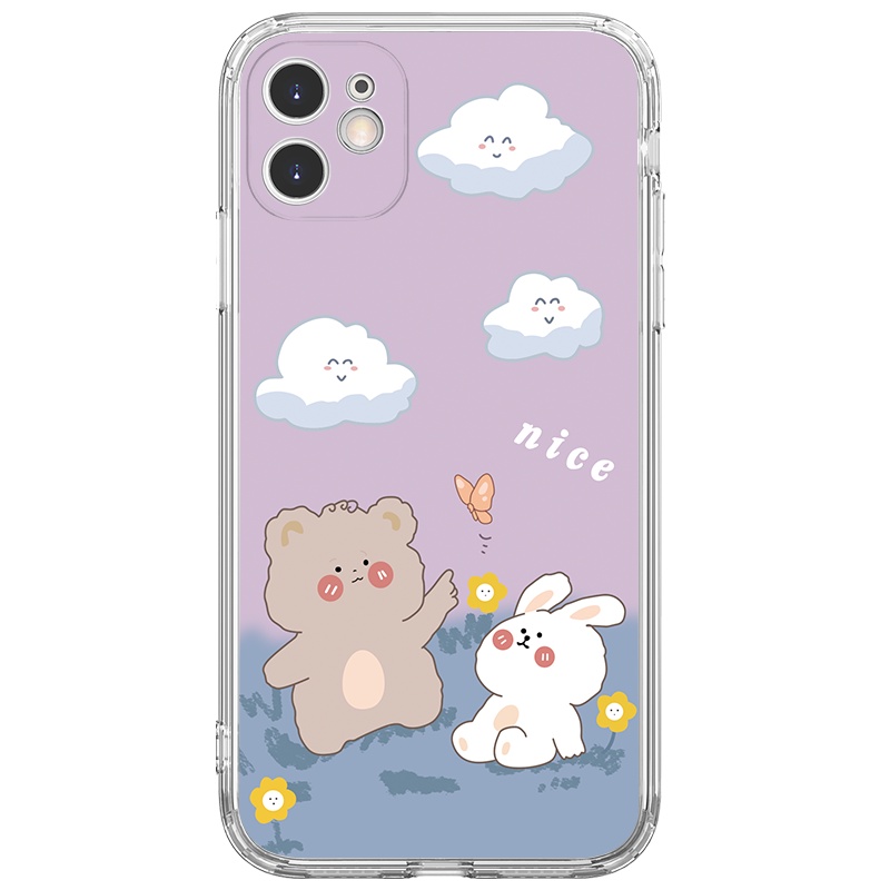 Ốp lưng JURSUE viền vuông hoạt hình dễ thương đẹp cho iPhone 13 12 11 Pro Max SE 2020 X XR XS ip 8 7 6 6S Plus kute Y43